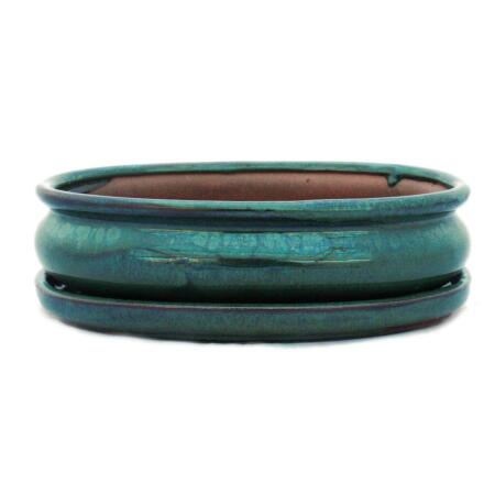 bol bonsaï avec soucoupe taille 3 - vert - ovale - modèle o47 - l 19cm - b 13,5cm - h 5cm