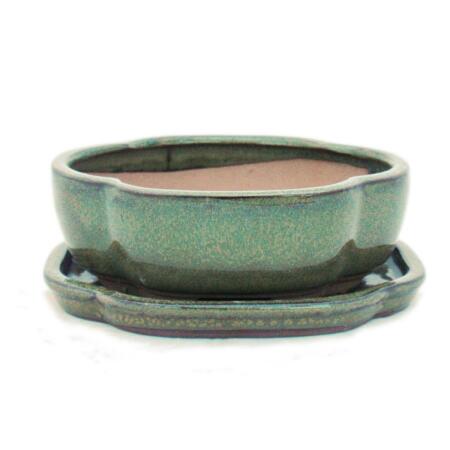 Bonsai cup and saucer Gr. 3 - olive brown - haitang/oval - model I5 - L 17cm - B 14cm - H 5,5cm