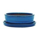 Bonsai-Schale mit Unterteller Gr. 2 - Blau - oval - Modell O7 - L 15,5cm - B 12cm - H 4,5cm