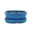Bonsai cup and saucer Gr. 1 - blue - oval - model O7 - L 12cm - B 9,5cm - H 4,5 cm