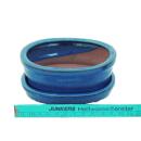 Bonsai-Schale mit Unterteller Gr. 1 - Blau -  oval  - Modell O7 - L 12cm - B 9,5cm - H 4,5 cm