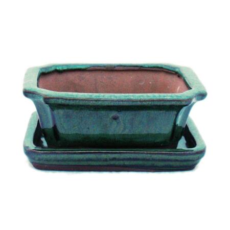 bol bonsaï avec soucoupe taille 1 - vert - carré - modèle g13 - l 12cm - b 9,5cm - h 4,5 cm