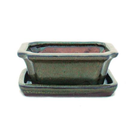 bol bonsaï avec soucoupe taille 1 - brun olive - angulaire - modèle g13 - 12cm - l 9,5cm - h 4,5 cm