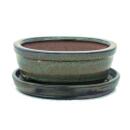 Bonsai cup and saucer Gr. 1 - olive brown - oval - model O7 - L 12cm - B 9,5cm - H 4,5 cm